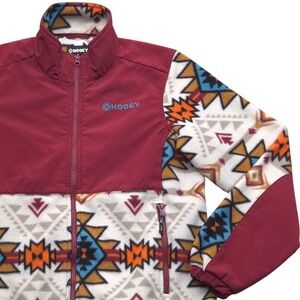 HOOEY Southwestern Aztec Print Fleece Full Zip Jacket Burgundy‎ Medium